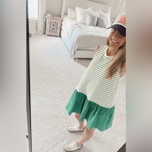 Striped Green and White Sleeveless Dress